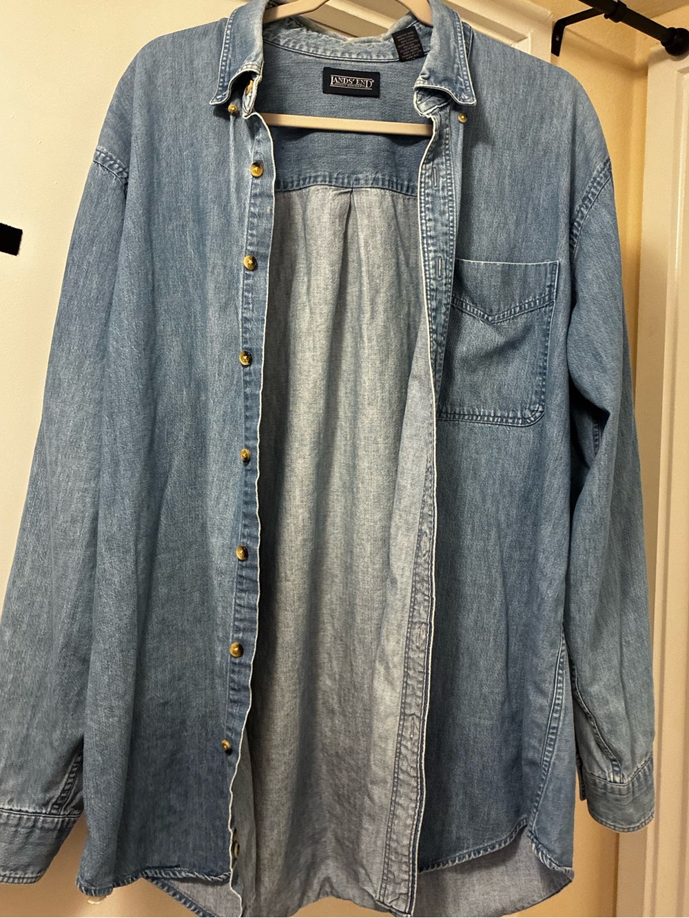 Oversize Lands End Blue Denim Button-up Overshirt - Picture 7 of 11